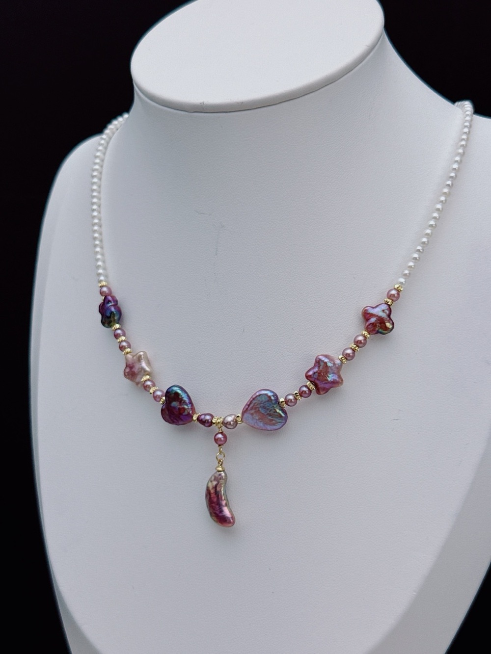 RL043 Handmade Premium Quality Freshwater Baroque Necklace Moon&Star 18” - Picture 15 of 16